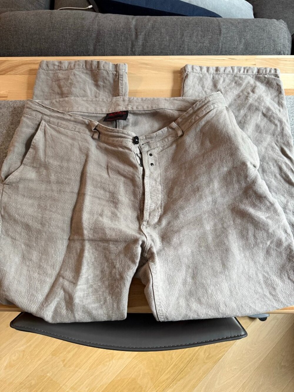 Vétra French Workwear 100% Linen Pants Made in France Taupe F46 / US 36